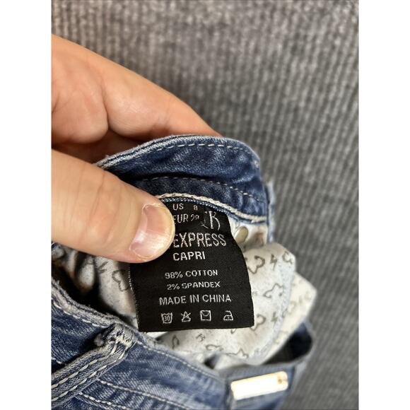 Rerock For Express Womens Capri Jeans Size 8 Blue Medium Wash Thick Stitch Y2K - Picture 11 of 11